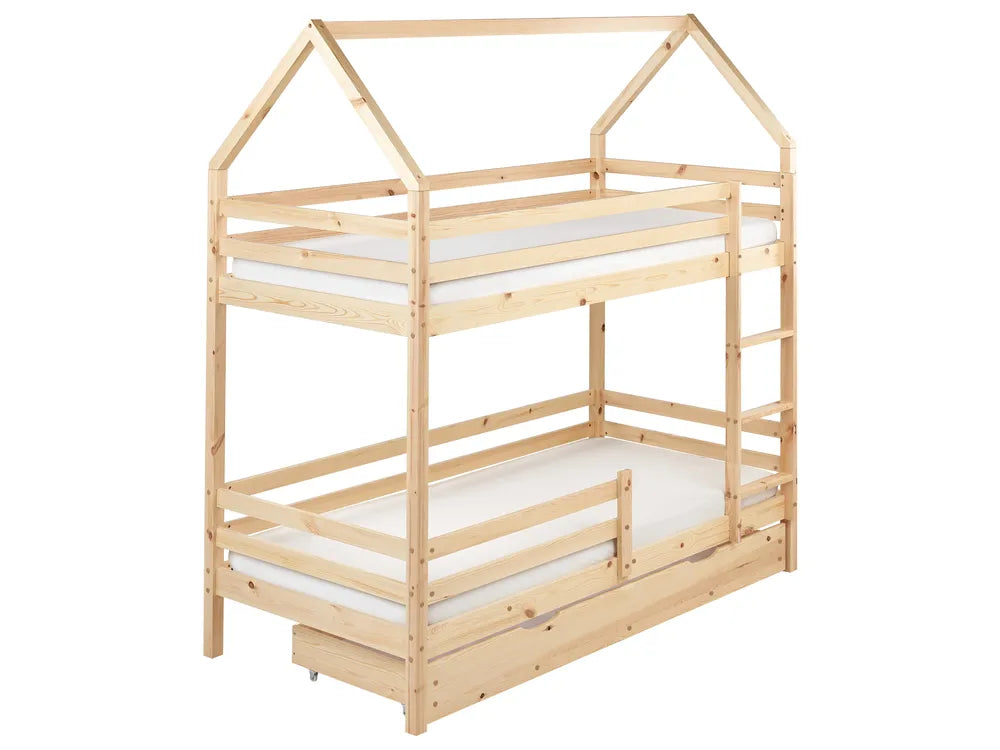 Bunk Bed with Drawers House Pine Wood  90 x 200 cm (EU Single) with Storage Light Brown Amburs