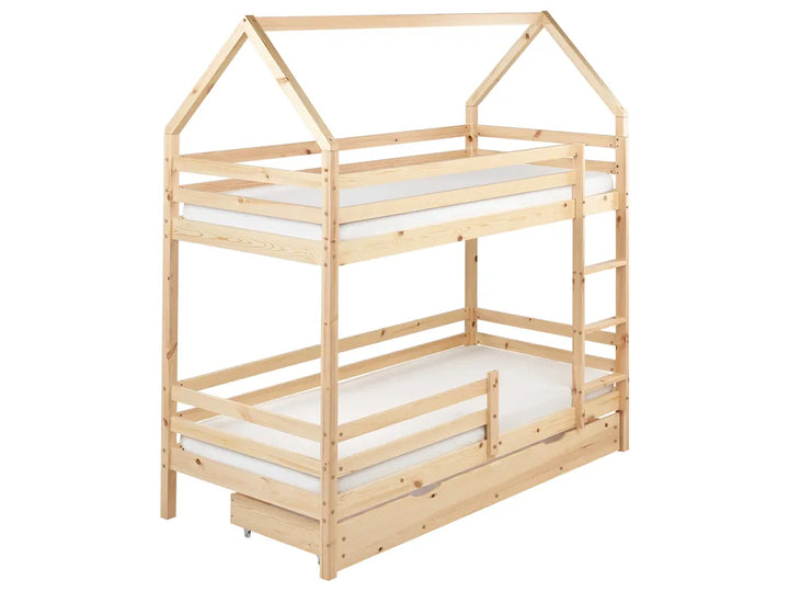 Bunk Bed with Drawers House Pine Wood  90 x 200 cm (EU Single) with Storage Light Brown Amburs