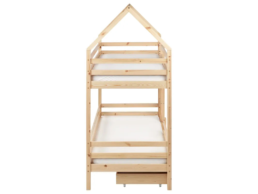 Bunk Bed with Drawers House Pine Wood  90 x 200 cm (EU Single) with Storage Light Brown Amburs