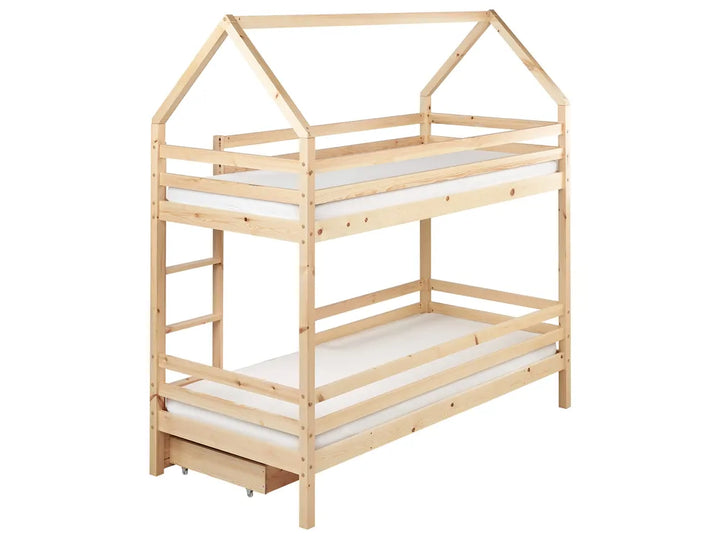 Bunk Bed with Drawers House Pine Wood  90 x 200 cm (EU Single) with Storage Light Brown Amburs