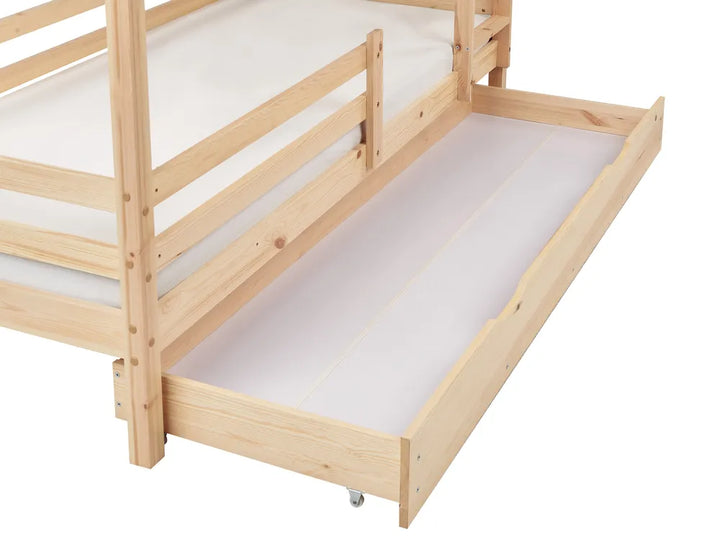 Bunk Bed with Drawers House Pine Wood  90 x 200 cm (EU Single) with Storage Light Brown Amburs