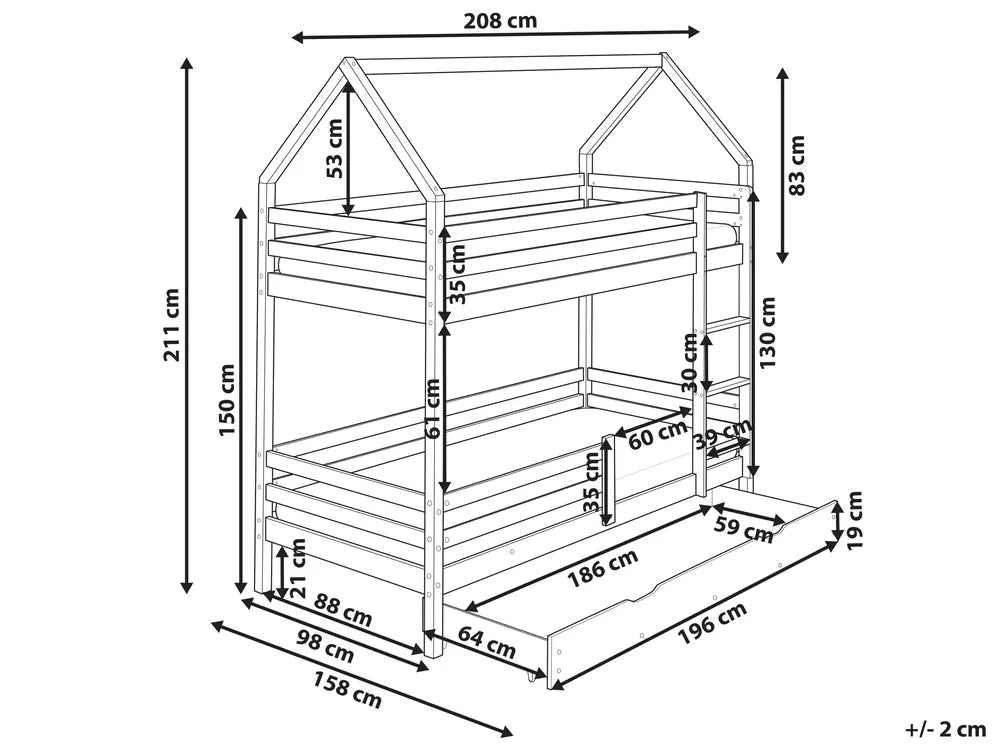 Bunk Bed with Drawers House Pine Wood  90 x 200 cm (EU Single) with Storage Light Brown Amburs