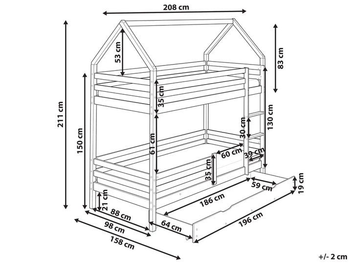 Bunk Bed with Drawers House Pine Wood  90 x 200 cm (EU Single) with Storage Light Brown Amburs