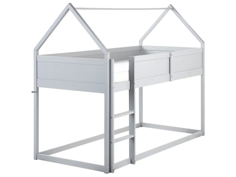 White children's bed with house design on a white background