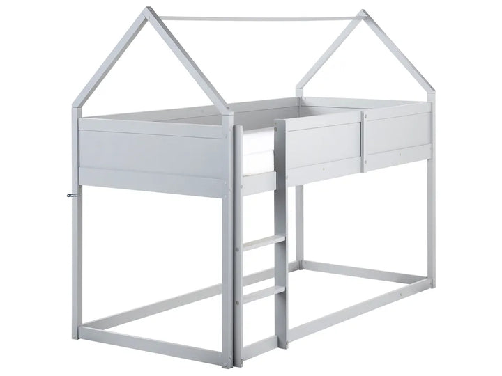 White children's bed with house design on a white background