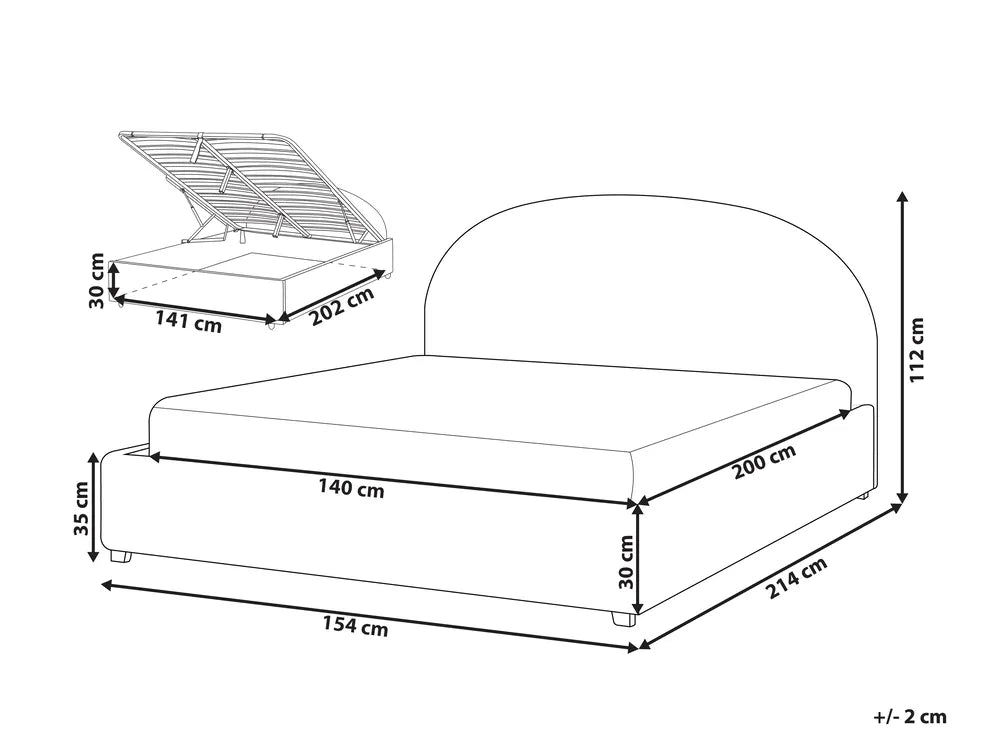 Ottoman Bed Chenille 140 x 200 cm (EU Double) Light Blue Strandy