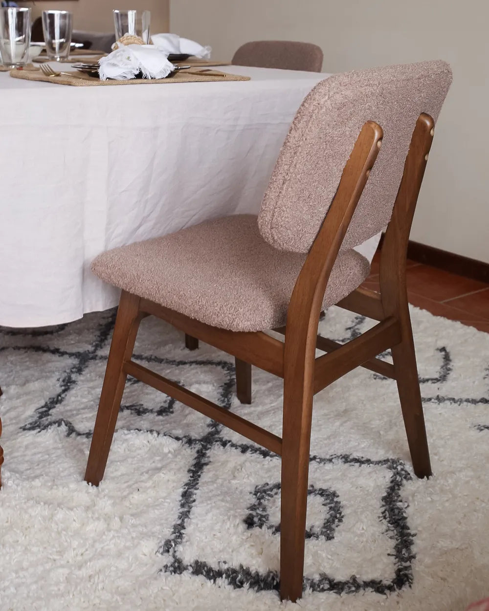 Set of 2 Dining Chairs Boucle Dark Brown/ Taupe Cara
