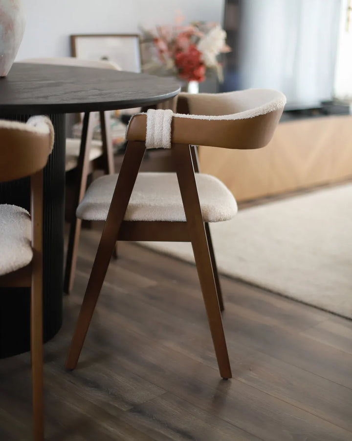 Set of 2 Dining Chairs Boucle Dark Brown/ Beige Jo