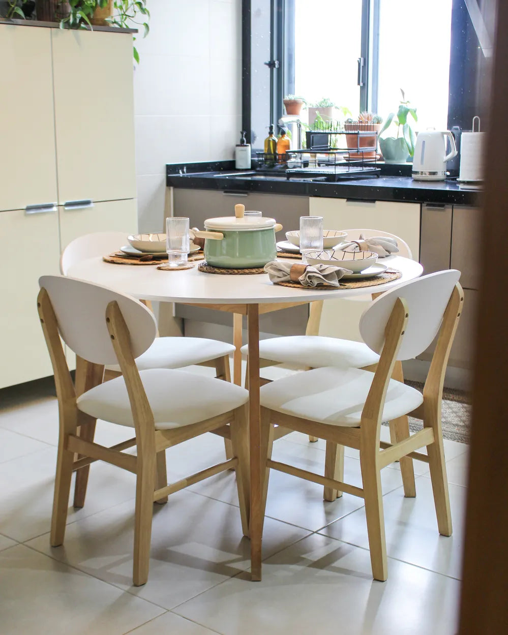 Set of 2 Dining Chairs Wood Off-White/ Light Brown Joey