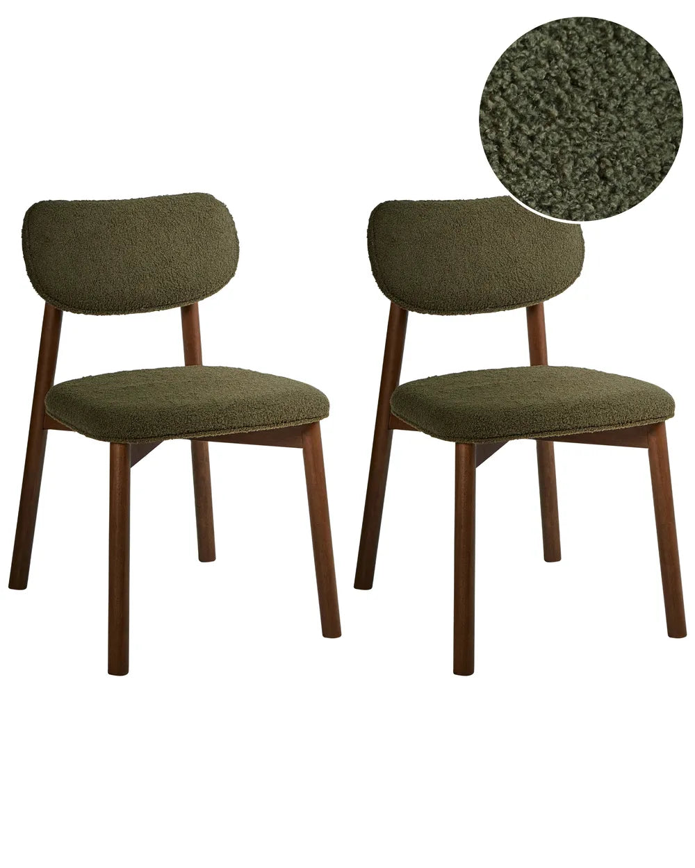Set of 2 Dining Chairs Boucle Brown/ Green Vea