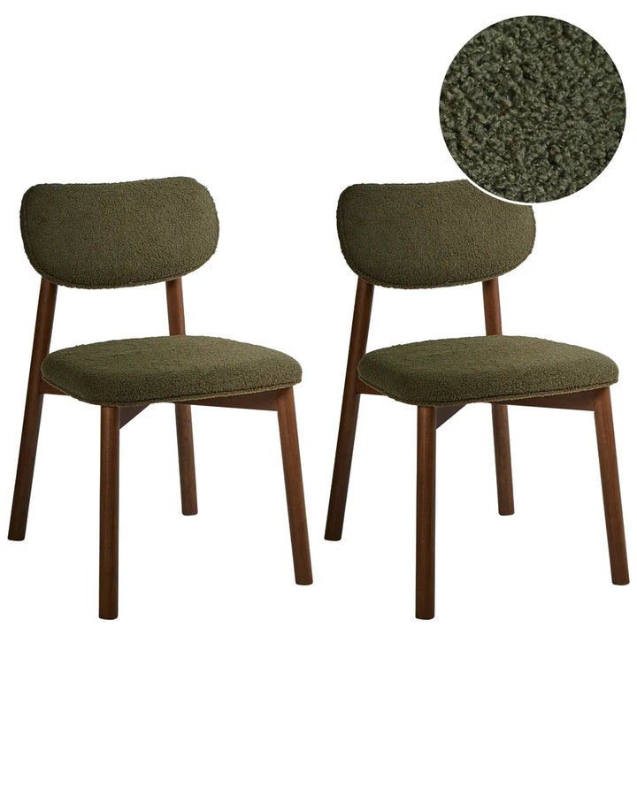 Set of 2 Dining Chairs Boucle Brown/ Green Vea