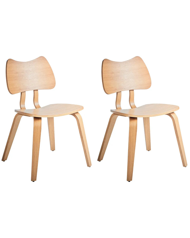 Set of 2 Dining Chairs Wood Light Brown Lea