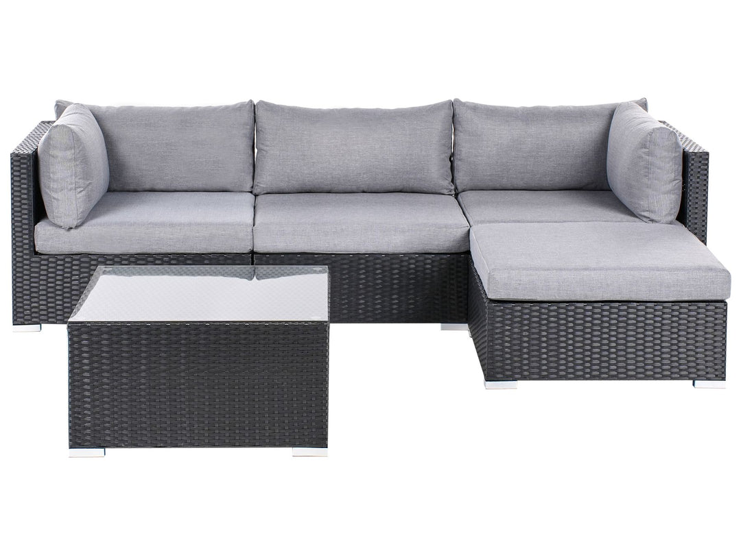 Garden Corner Sofa with Table 4 Seater SANO Left Hand PE Rattan Black
