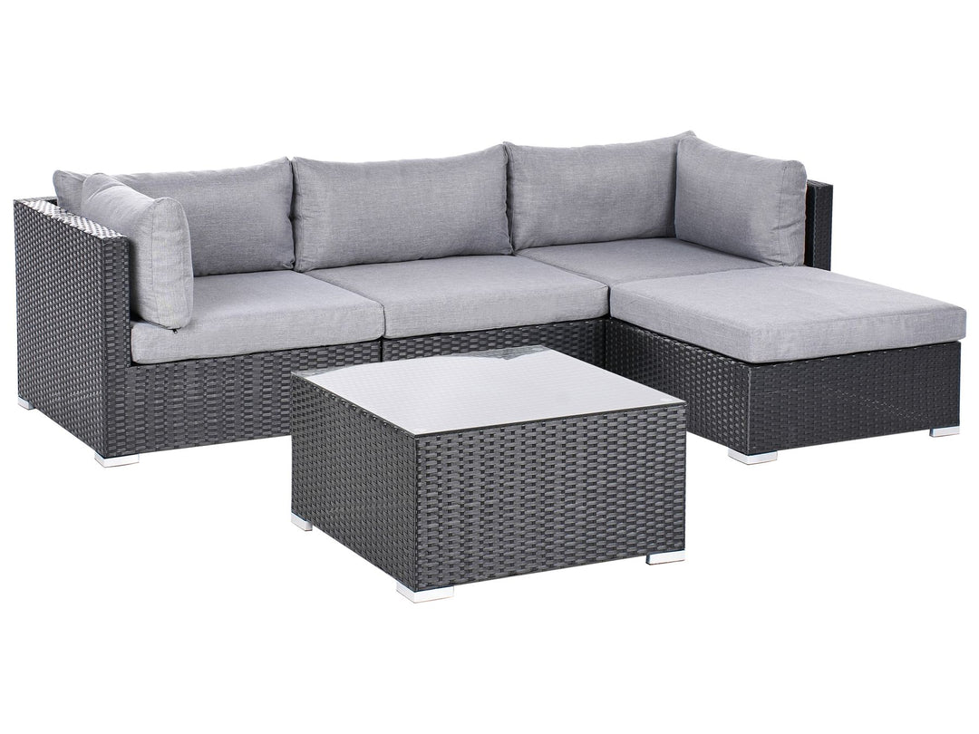 Garden Corner Sofa with Table 4 Seater SANO Left Hand PE Rattan Black
