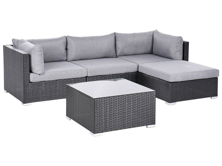 Garden Corner Sofa with Table 4 Seater SANO Left Hand PE Rattan Black
