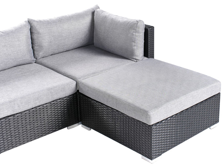 Garden Corner Sofa with Table 4 Seater SANO Left Hand PE Rattan Black