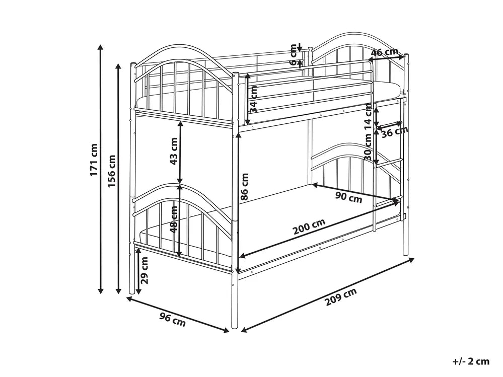 Bunk Bed Metal Austino 90 x 200 cm (EU Single) Black