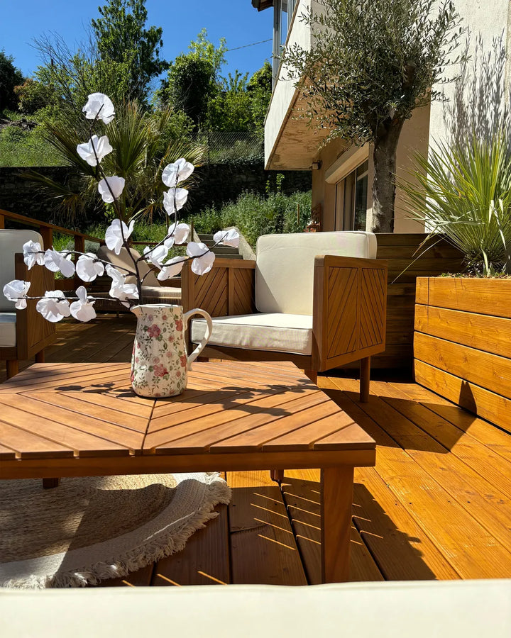 Bistro Set with Cushion Acacia Wood Brown Lea