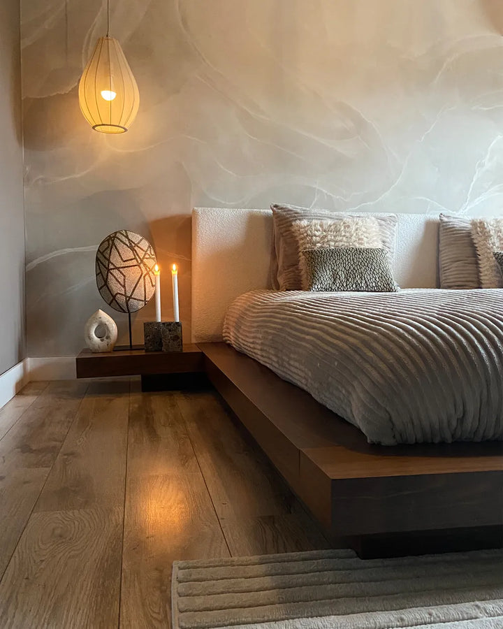 Bed with LED Boucle 180 x 200 cm (EU Super King) Brown Ash Wood Olivia