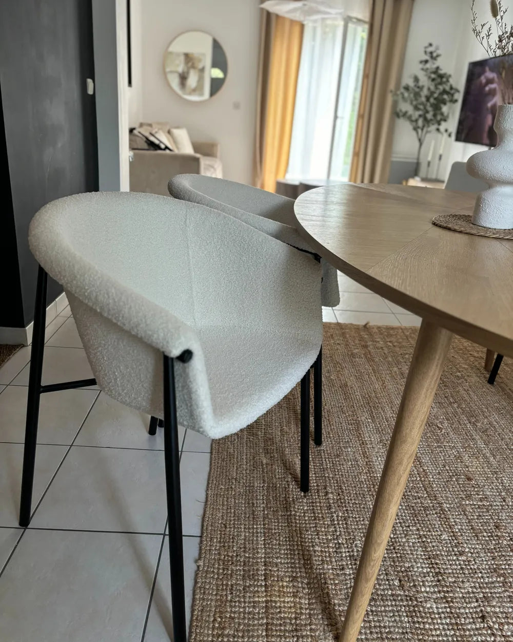 Set of 2 Dining Chairs Boucle Off-White Sweet