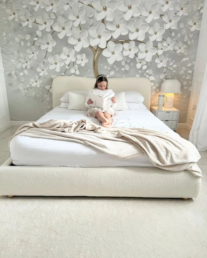 Ottoman Bed Boucle 160 x 200 cm (EU King Size) Off-White Lorelai