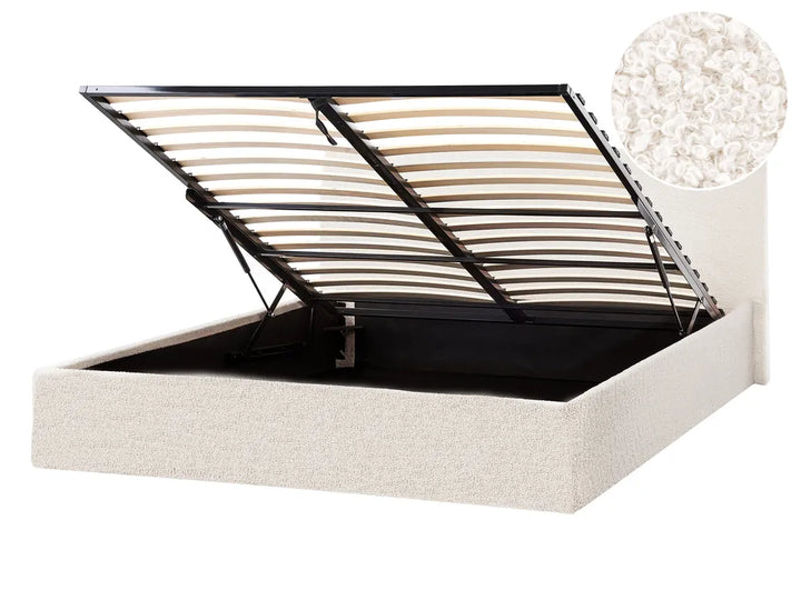 Ottoman Bed Boucle 140 x 200 cm (EU Double) Off-White Drew