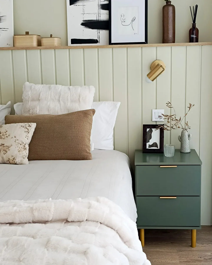 2 Drawer Bedside Table Green Zoren