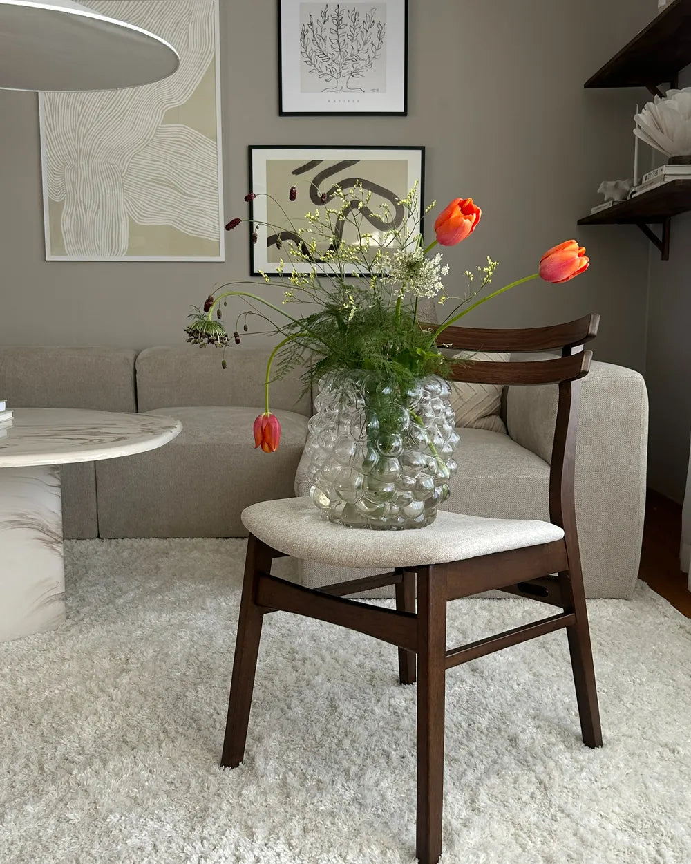 Set of 2 Dining Chairs Wood Brown/ Light Beige Terra