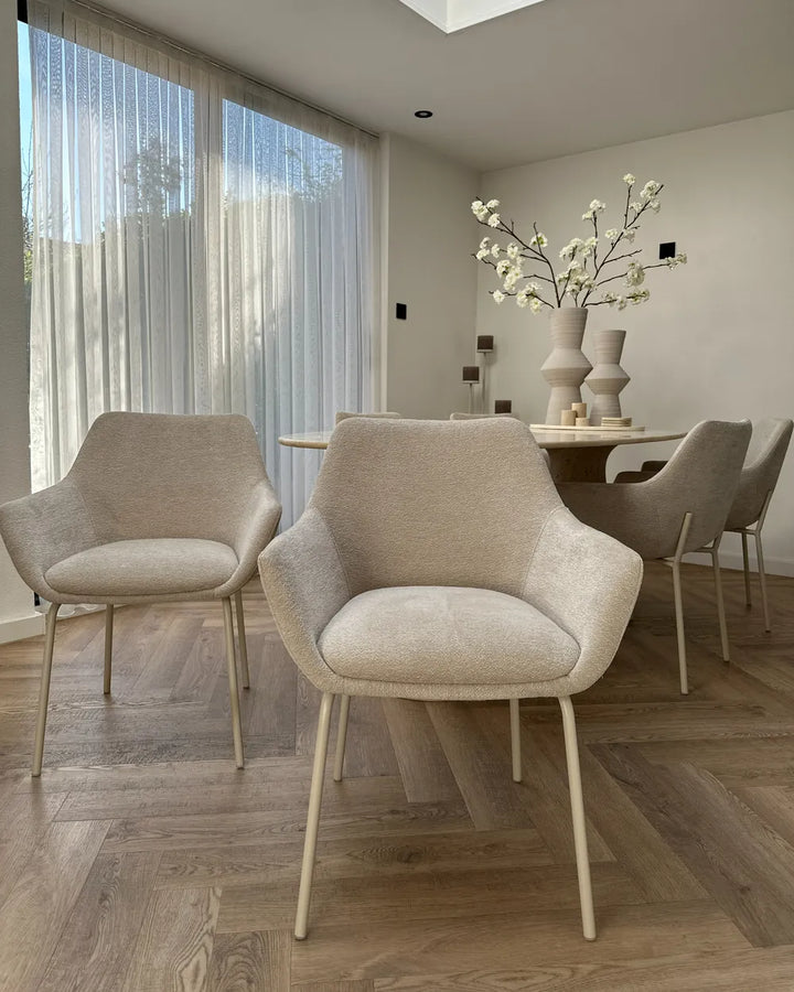Set of 2 Dining Chairs Chenille Light Beige Tille