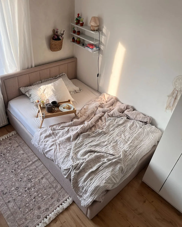 Ottoman Bed Boucle 140 x 200 cm (EU Double) Beige Syll