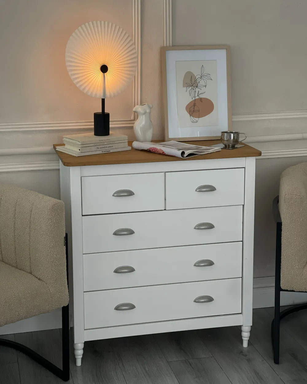 5 Drawer Chest Pine Wood White with Scandinavian Style Fairmont