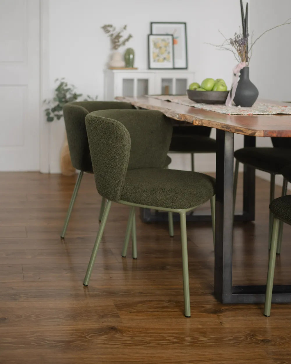 Set of 2 Dining Chairs Boucle Dark Green Summer