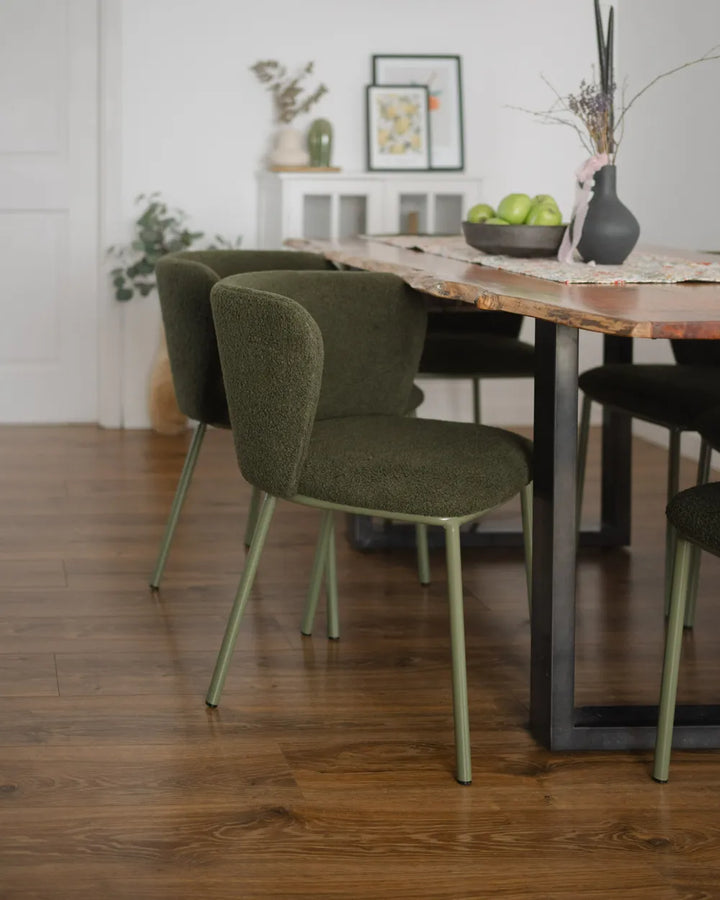 Set of 2 Dining Chairs Boucle Dark Green Summer