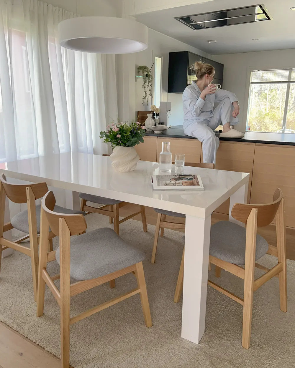 Set of 2 Dining Chairs Wood Light Brown/ Grey Molly