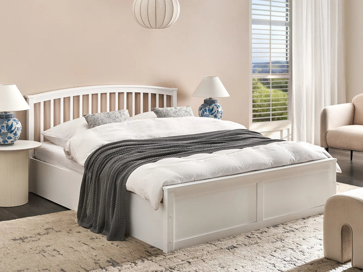 Ottoman Bed Pine Wood 160 x 200 cm (EU King Size) White Lara