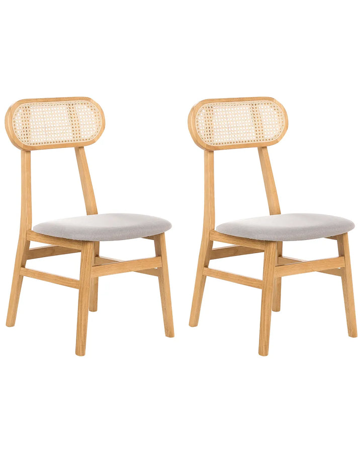 Set of 2 Dining Chairs Wood Light Brown/ Light Grey Polo