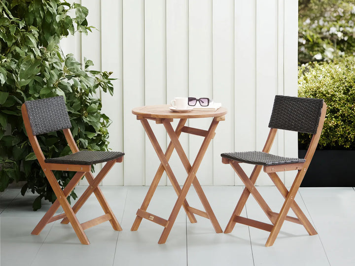 Bistro Set Acacia Wood Brown / Black Asana