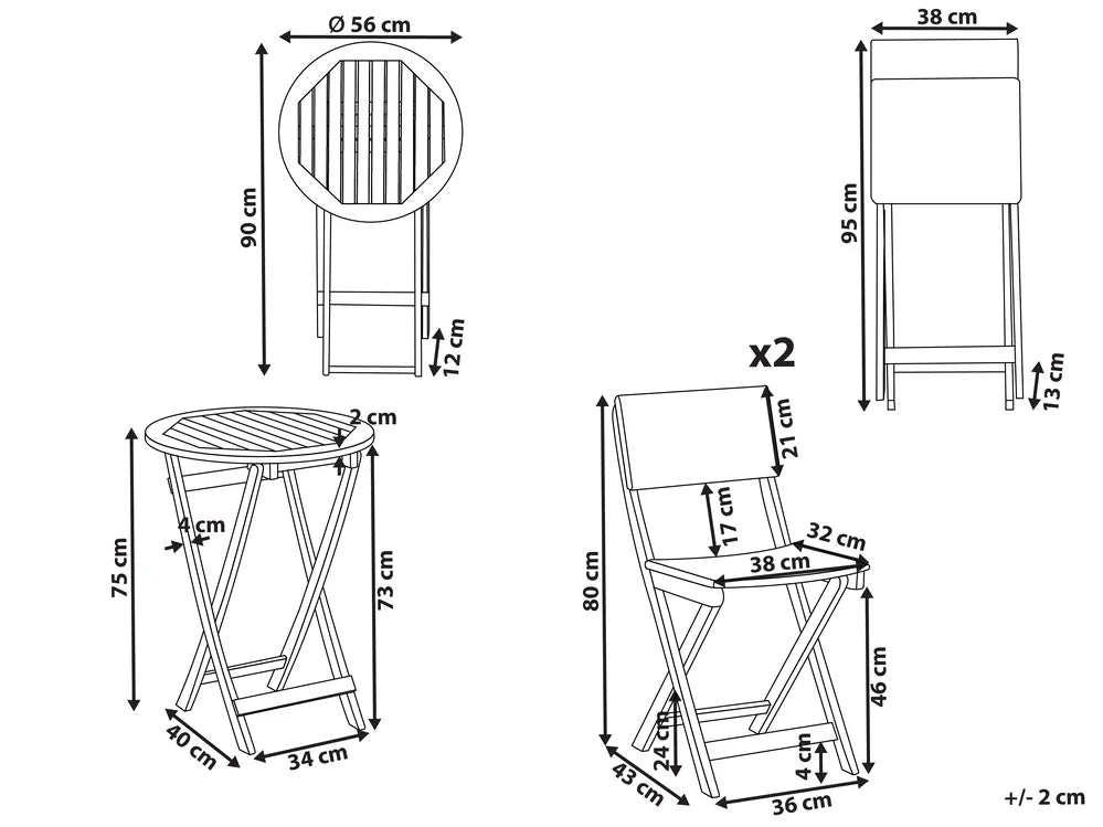 Bistro Set Acacia Wood Brown / Black Asana