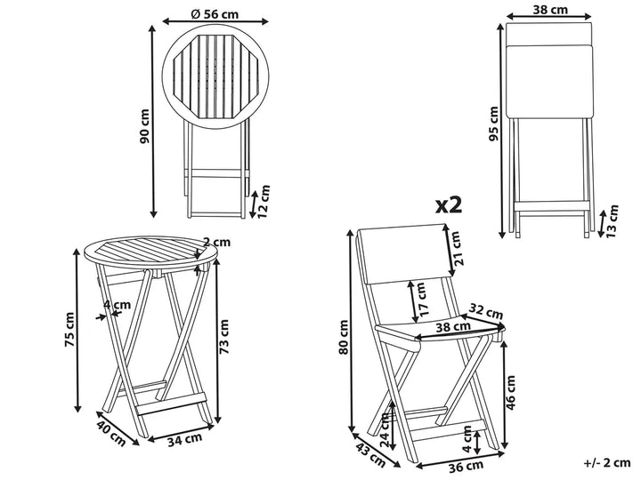 Bistro Set Acacia Wood Brown / Black Asana