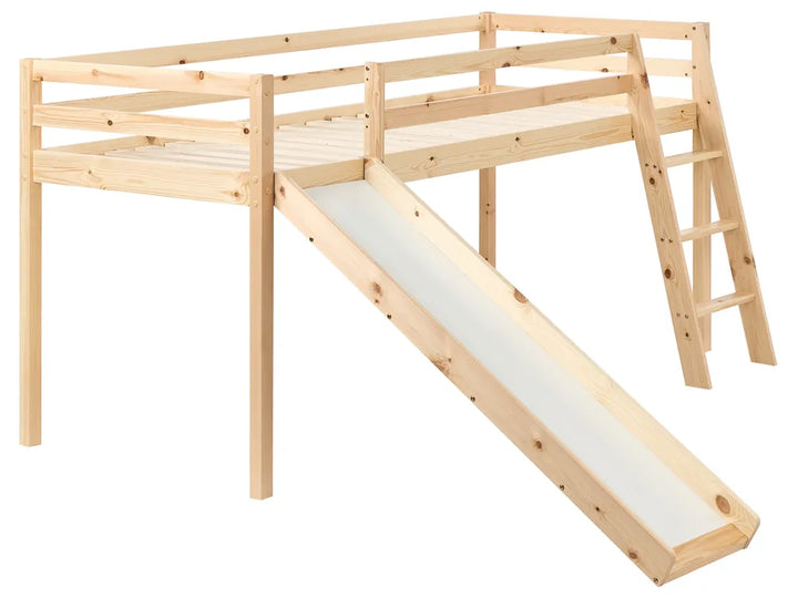 Mid Sleeper Bed Pine Wood Havasxon 90 x 200 cm (EU Single) with Slide Light Brown