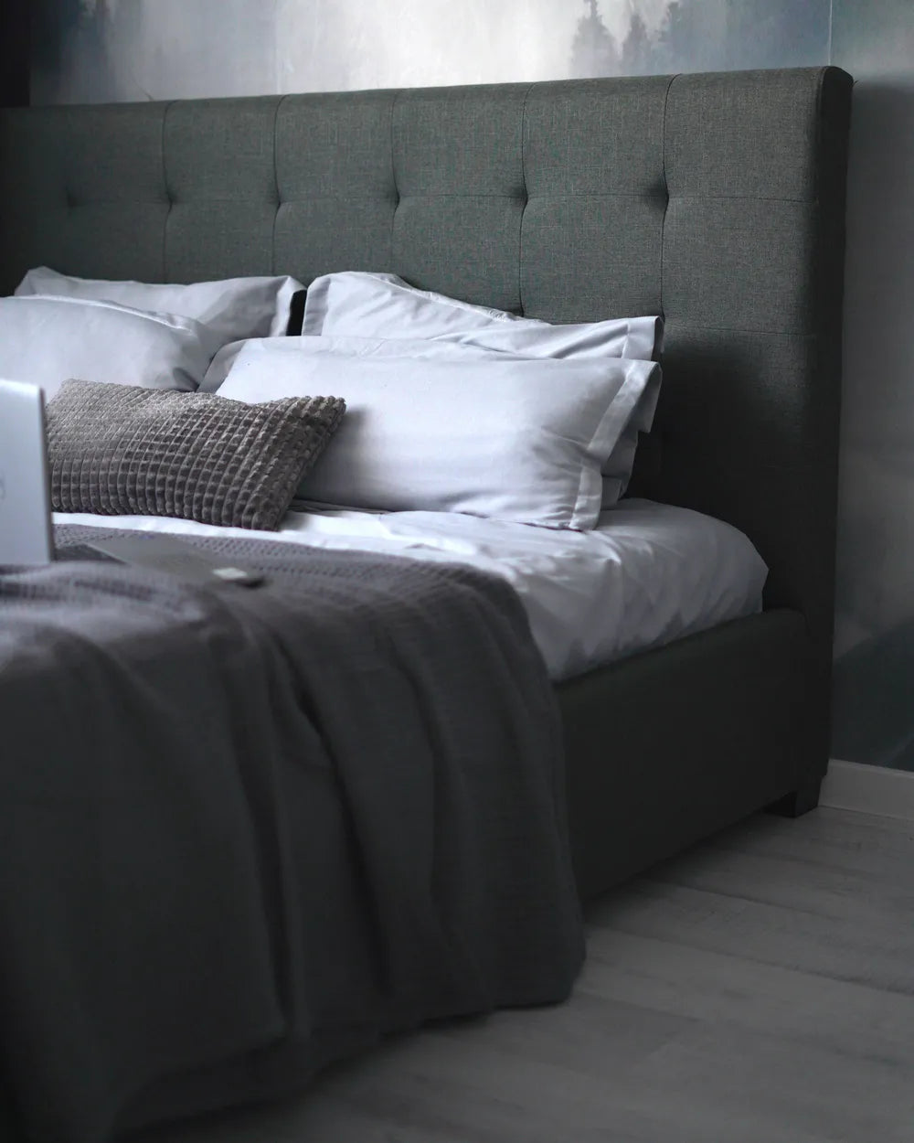 Bed with Storage Drawers Fabric 160 x 200 cm (EU King Size) Dark Grey Nancy