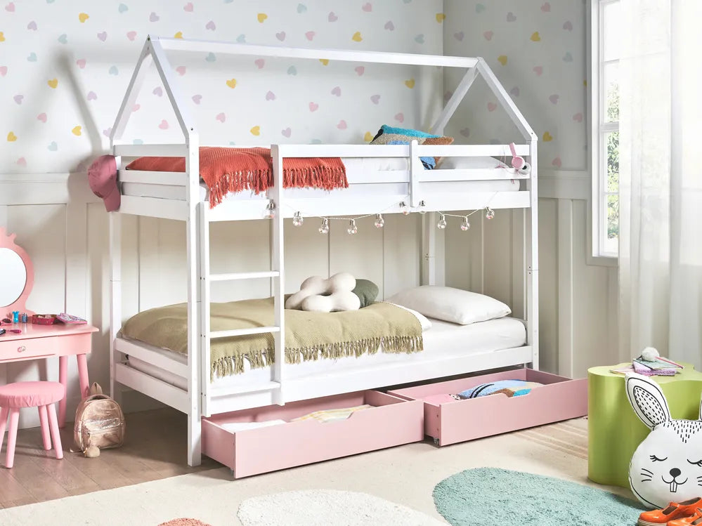 Bunk Bed with Drawers House Pine Wood Hyers 90 x 200 cm (EU Single) Pink