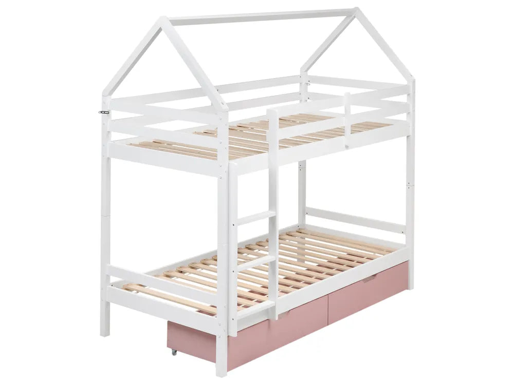 Bunk Bed with Drawers House Pine Wood Hyers 90 x 200 cm (EU Single) Pink