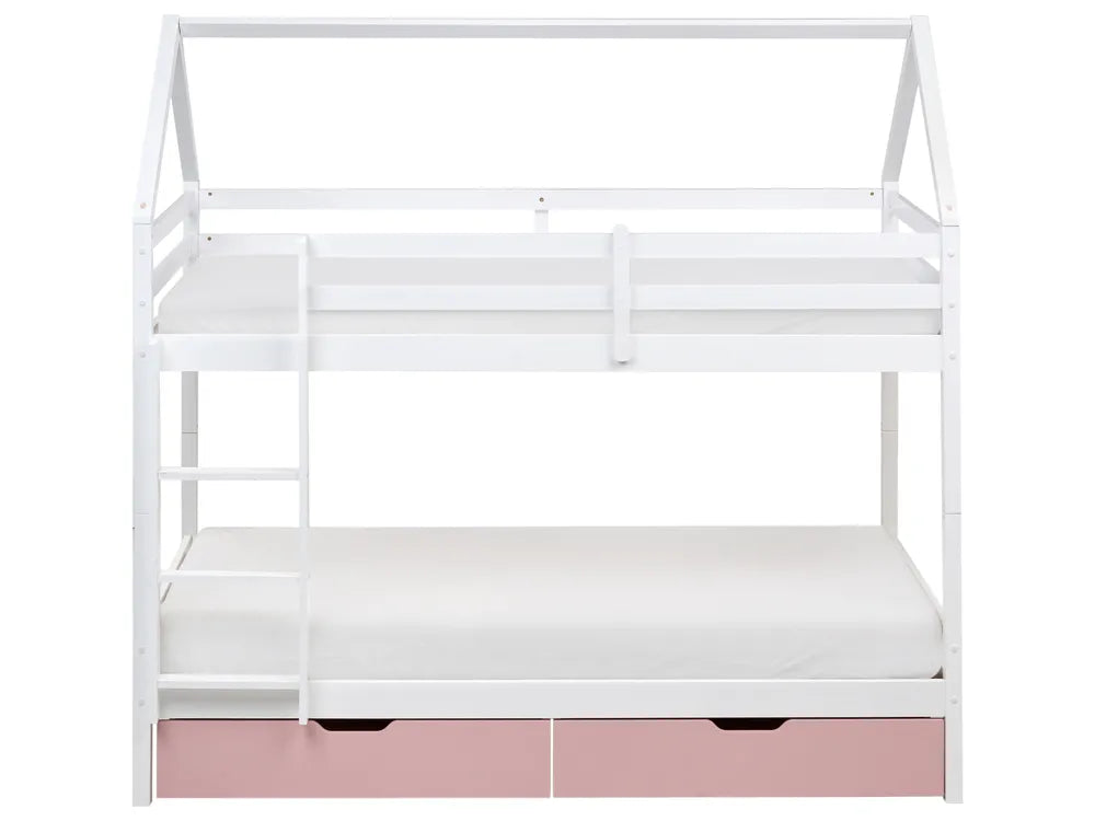 Bunk Bed with Drawers House Pine Wood Hyers 90 x 200 cm (EU Single) Pink