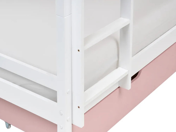 Bunk Bed with Drawers House Pine Wood Hyers 90 x 200 cm (EU Single) Pink