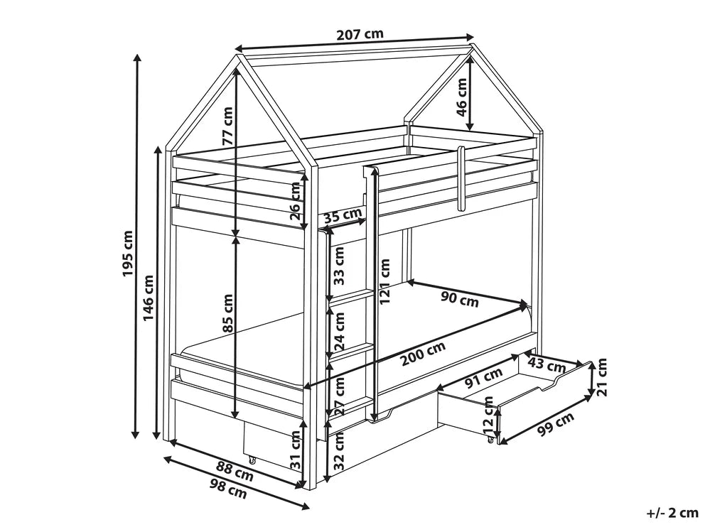 Bunk Bed with Drawers House Pine Wood Hyers 90 x 200 cm (EU Single) Pink