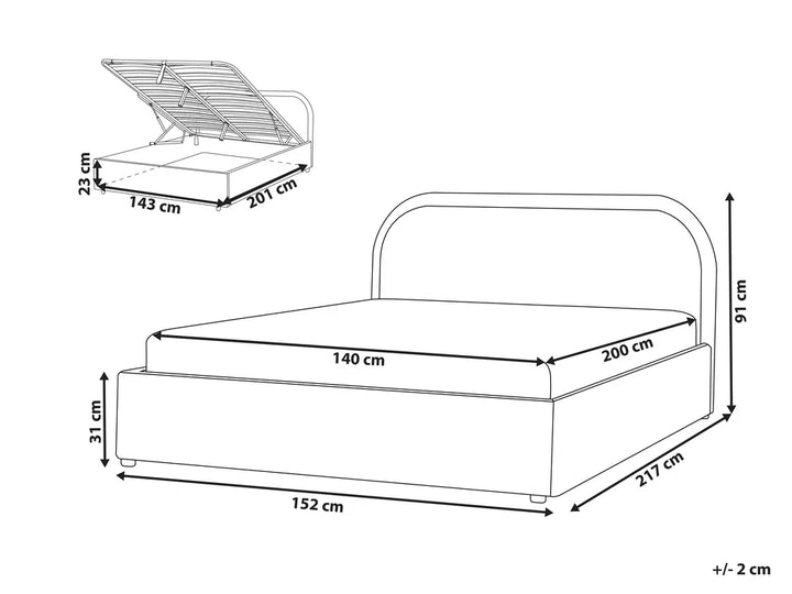Ottoman Bed Chenille 140 x 200 cm (EU Double) Light Blue Julie