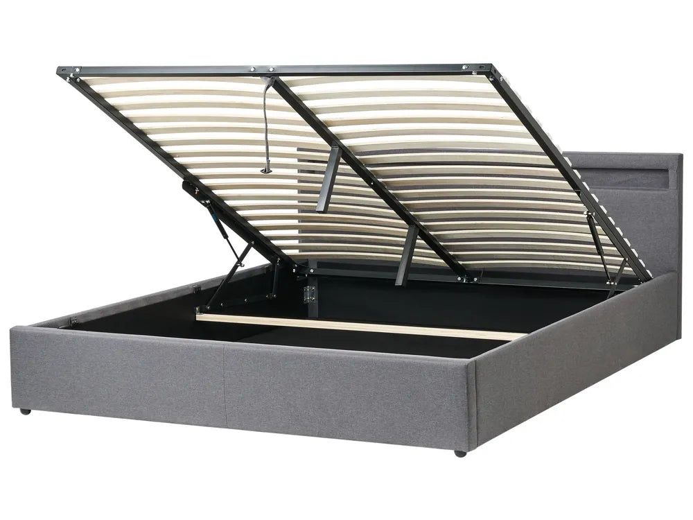 Ottoman Bed with LED Fabric 180 x 200 cm (EU Super King) Dark Grey Sofia
