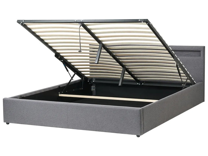 Ottoman Bed with LED Fabric 180 x 200 cm (EU Super King) Dark Grey Sofia