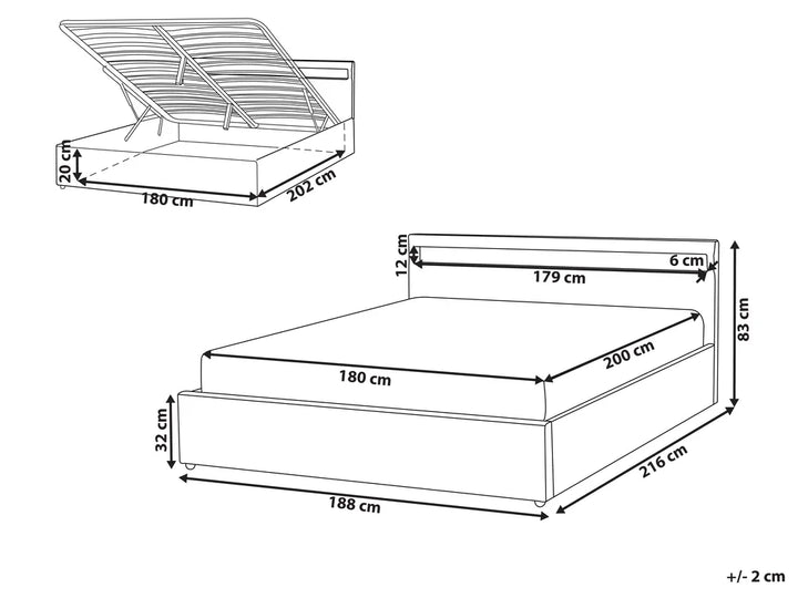 Ottoman Bed with LED Fabric 180 x 200 cm (EU Super King) Dark Grey Sofia